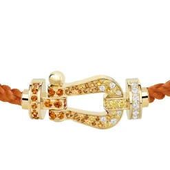 Roland-Garros Bracelets|Bracelets|FRED Force 10 buckle for - Large model 18K yellow gold diamond paved and colored stones