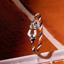 Roland-Garros Bracelets|Bracelets|FRED Force 10 buckle for - Large model 18K white and one mandarin garnet