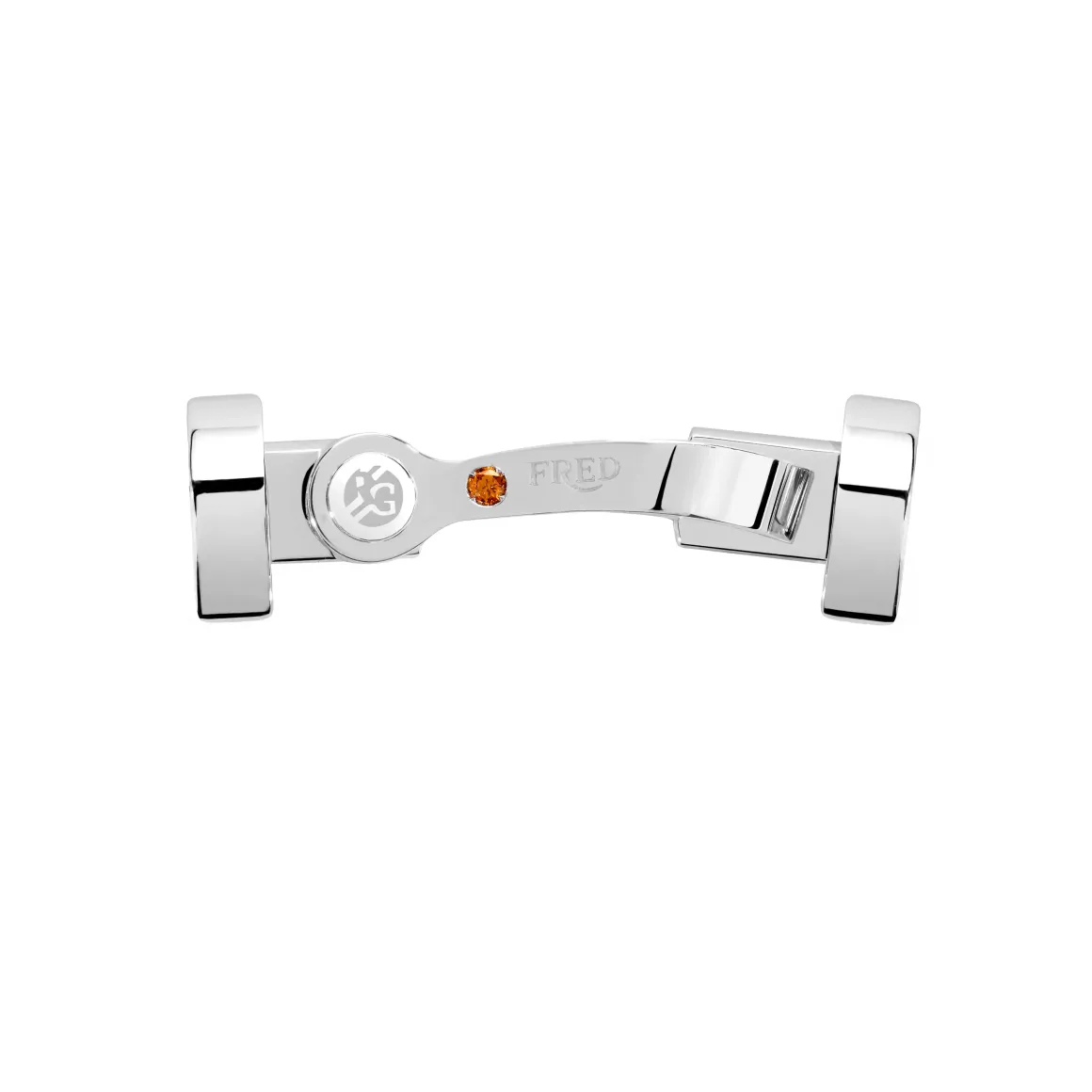 Roland-Garros Bracelets|Bracelets|FRED Force 10 buckle for - Large model 18K white and one mandarin garnet