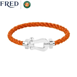 Roland-Garros Bracelets|Bracelets|FRED Force 10 buckle for - Large model 18K white and one mandarin garnet