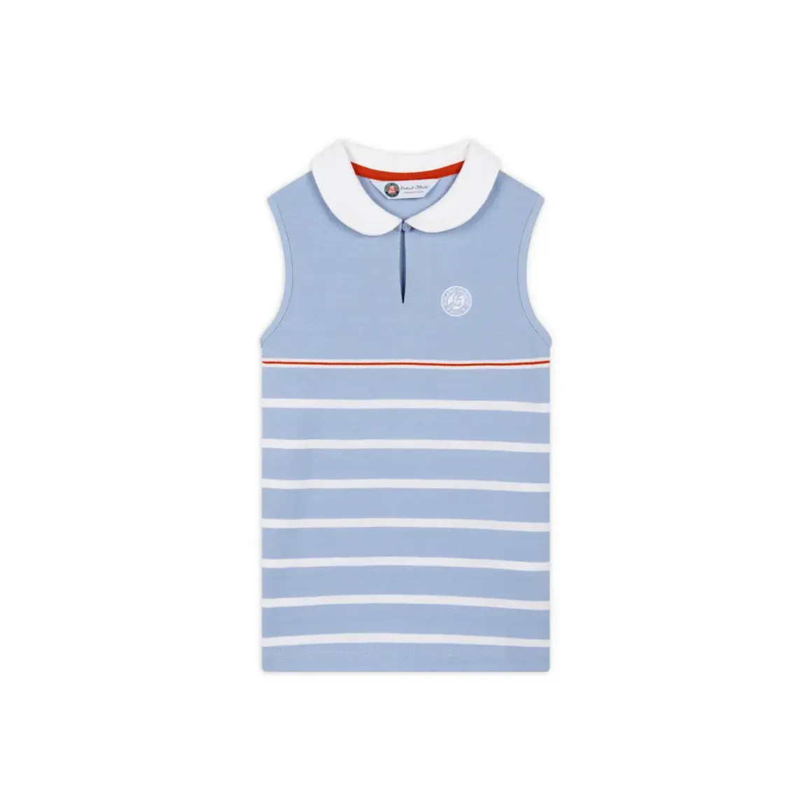 Roland-Garros Girls Outfit|Girl's sleeveless polo shirt with thin stripes Roland Garros - light blue