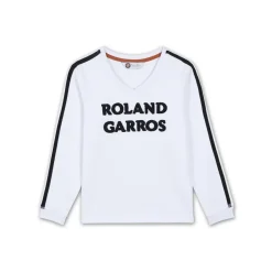 Roland-Garros Girls Outfit|Girl's V neck sweatshirt terry embroidery - white