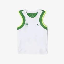 Roland-Garros Women Tennis Outfit|Women Tennis Outfits|Lacoste women's tank top for Roland Garros - White Green