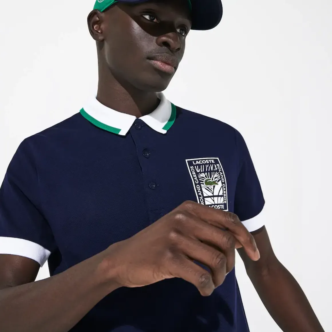 Roland-Garros Polos|Lacoste x Roland Garros cotton polo shirt with plant motif - navy blue
