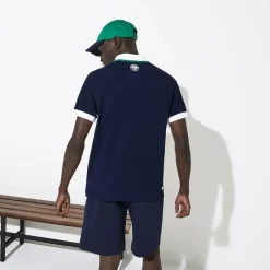 Roland-Garros Polos|Lacoste x Roland Garros cotton polo shirt with plant motif - navy blue