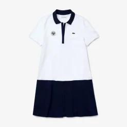 Roland-Garros Women Tennis Outfit|Women Tennis Outfits|Lacoste x Roland Garros two-tone cotton polo shirt dress - multicoloured
