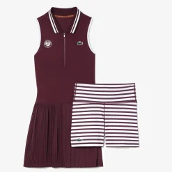 Roland-Garros Women Tennis Outfit|Women Tennis Outfits|Lacoste x Women's Performance Dress - Burgundy and White