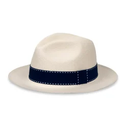 Roland-Garros Caps & Hats|Panama Hat True Unisex Ribbon Seam Sealed - Ivory and Navy