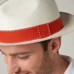 Roland-Garros Caps & Hats|Panama Hat True Unisex Ribbon Seam Sealed - Ivory and clay