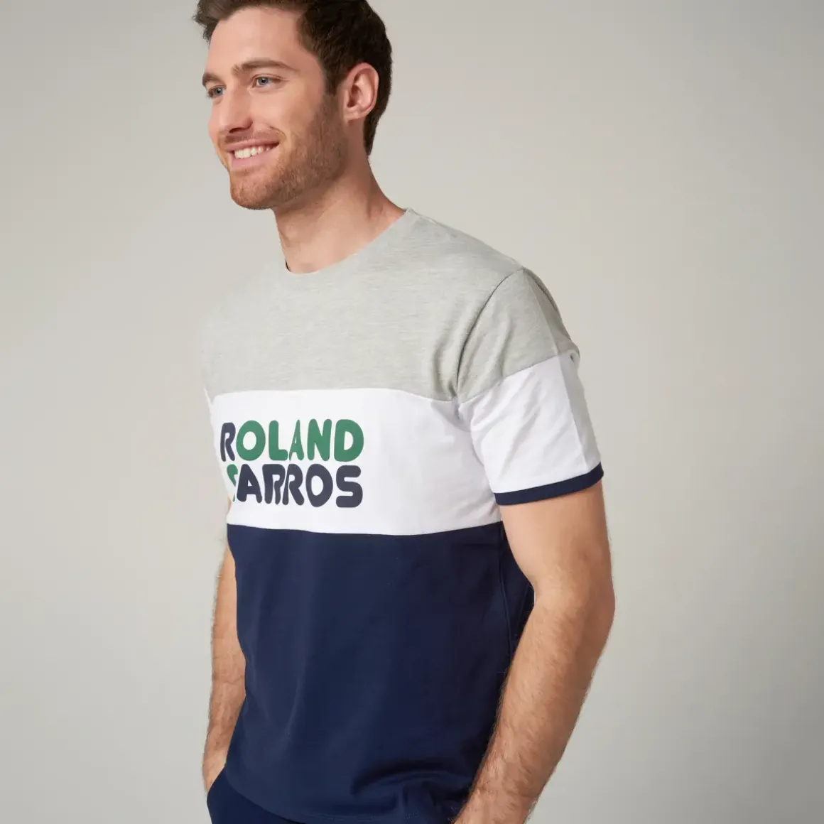 Roland-Garros T-shirts|Color Block man t-shirt - grey and navy blue