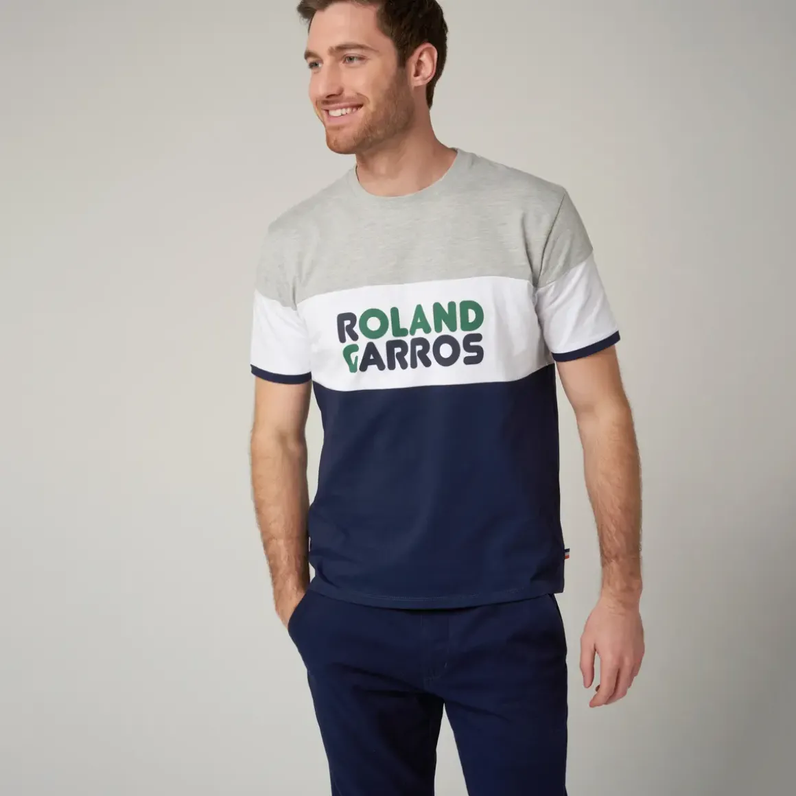 Roland-Garros T-shirts|Color Block man t-shirt - grey and navy blue