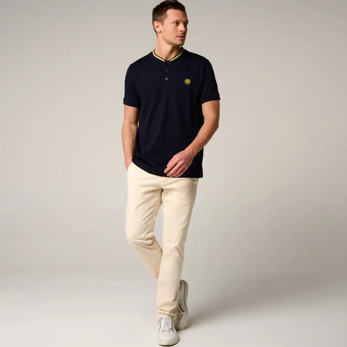 Roland-Garros Polos|Heritage Mao Collar Men's Polo - Navy