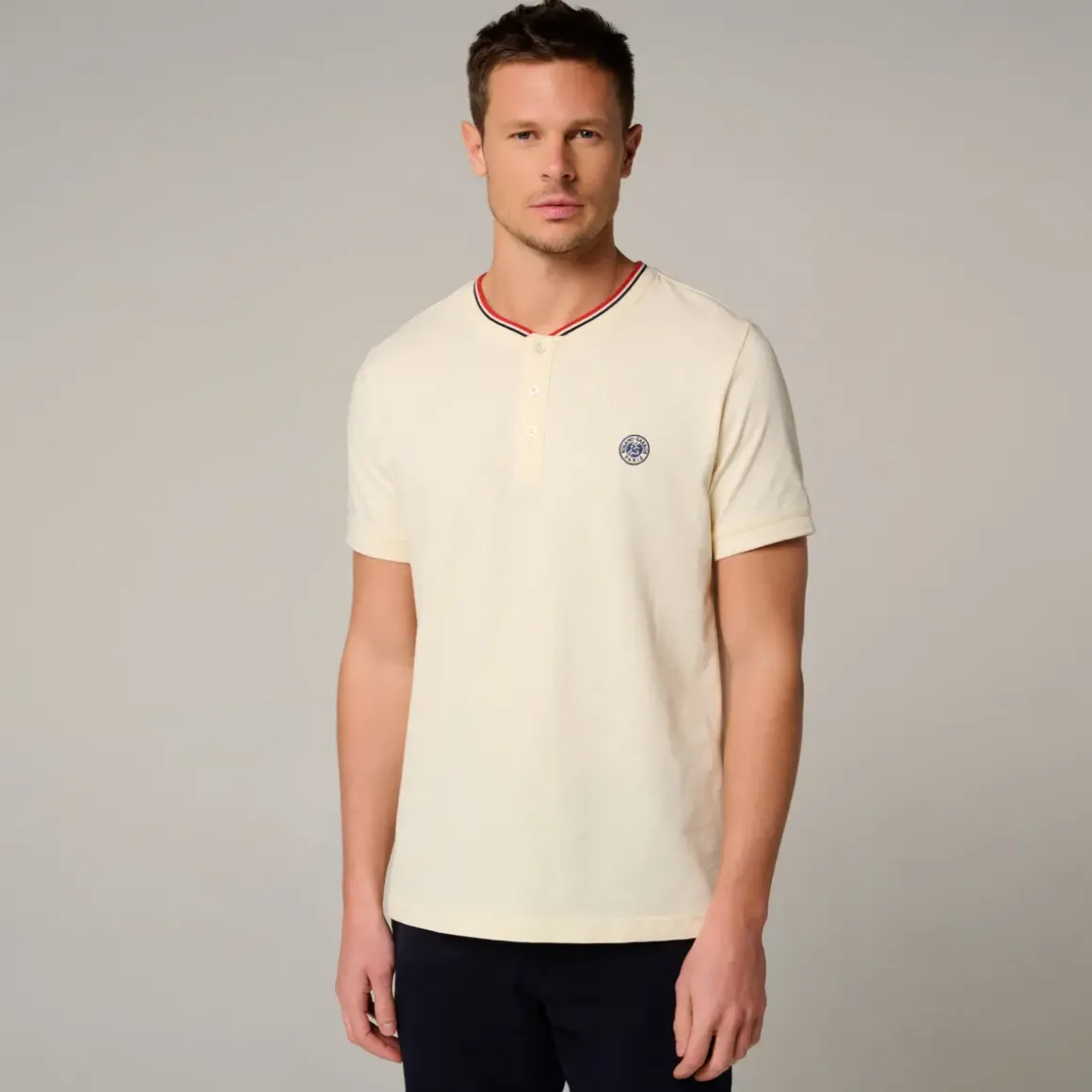 Roland-Garros Polos|Heritage Mao Collar Men's Polo - Ecru