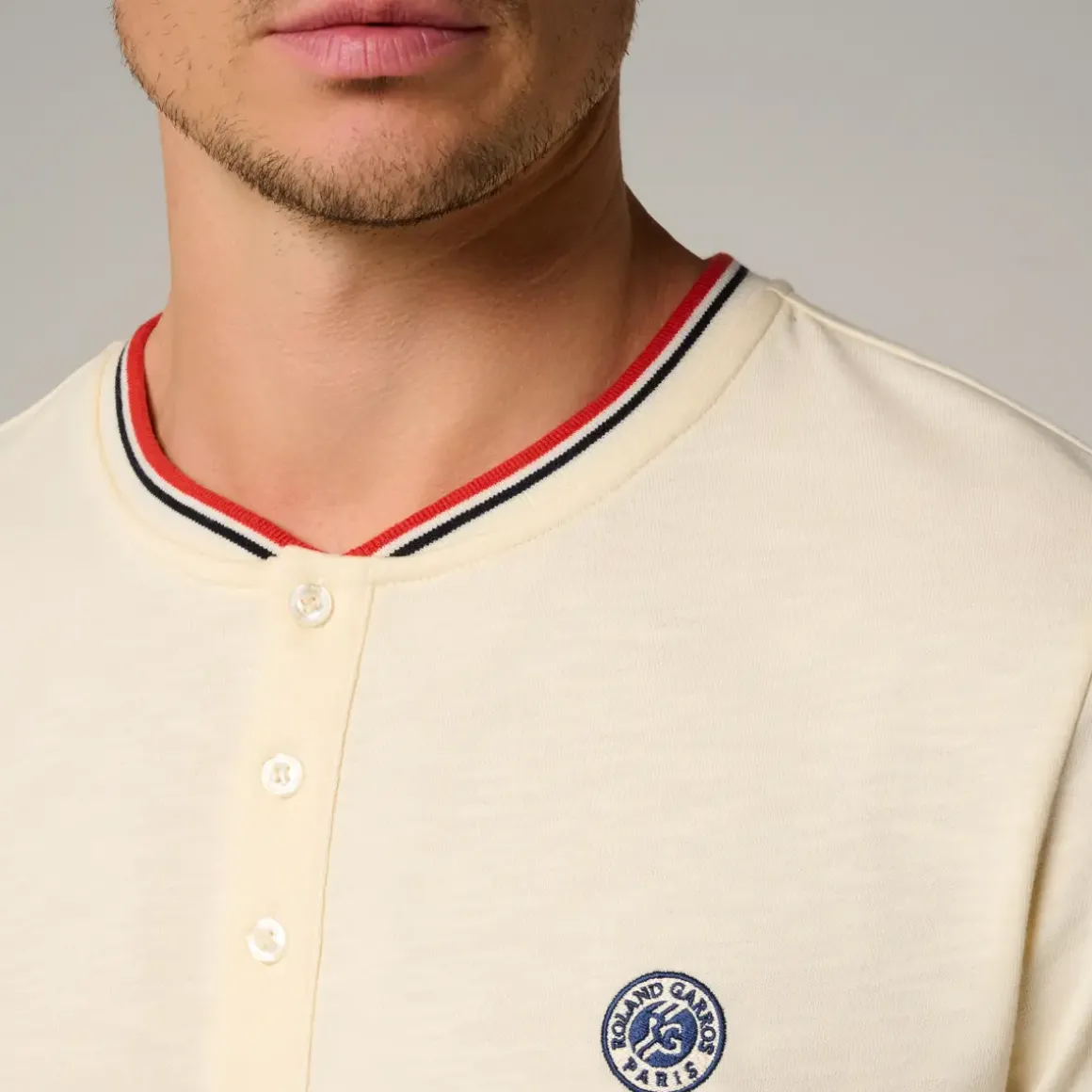 Roland-Garros Polos|Heritage Mao Collar Men's Polo - Ecru