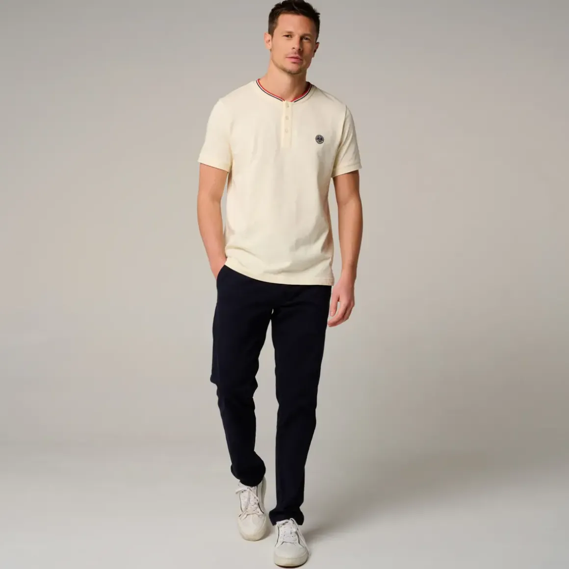Roland-Garros Polos|Heritage Mao Collar Men's Polo - Ecru