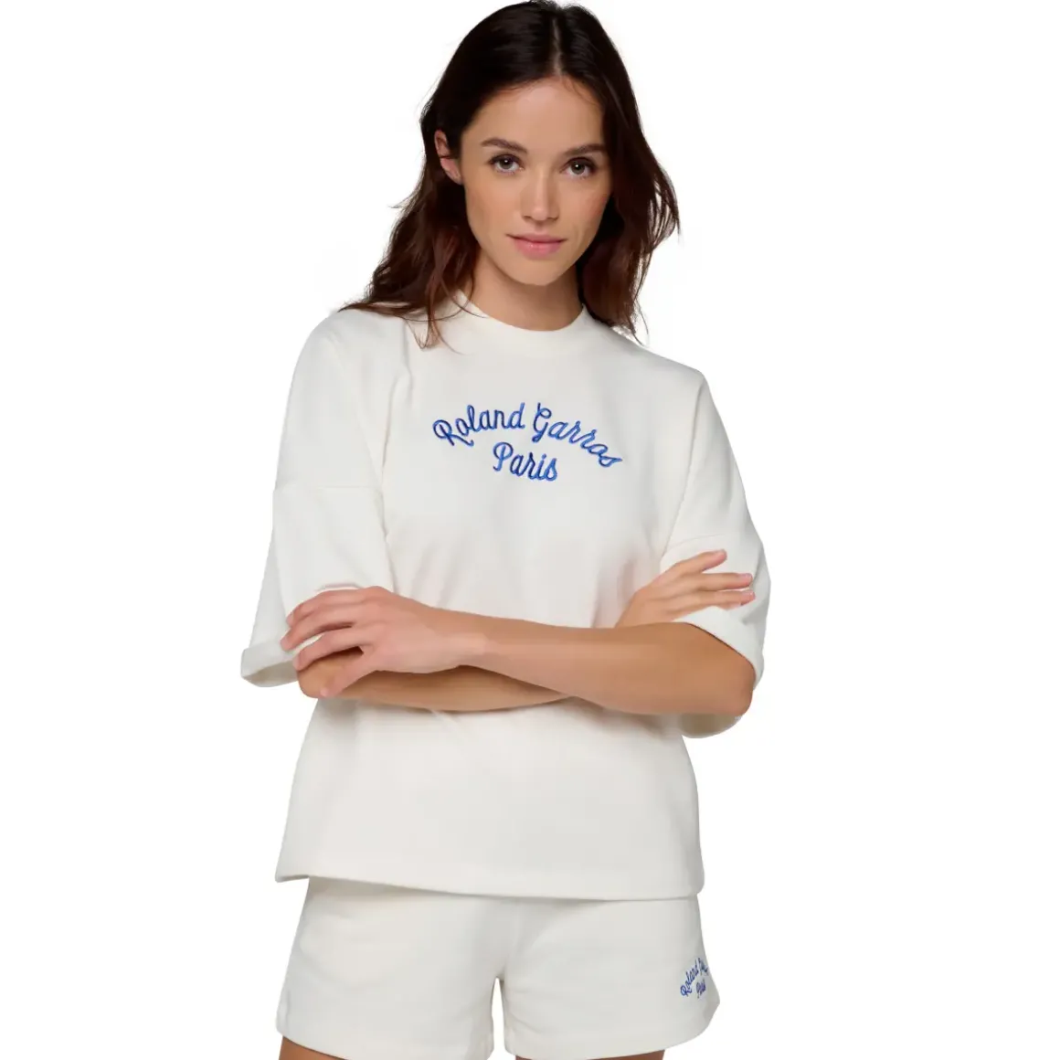 Roland-Garros Hoodies & Sweatshirts|Sweat short sleeves Stripes Woman - Ecru