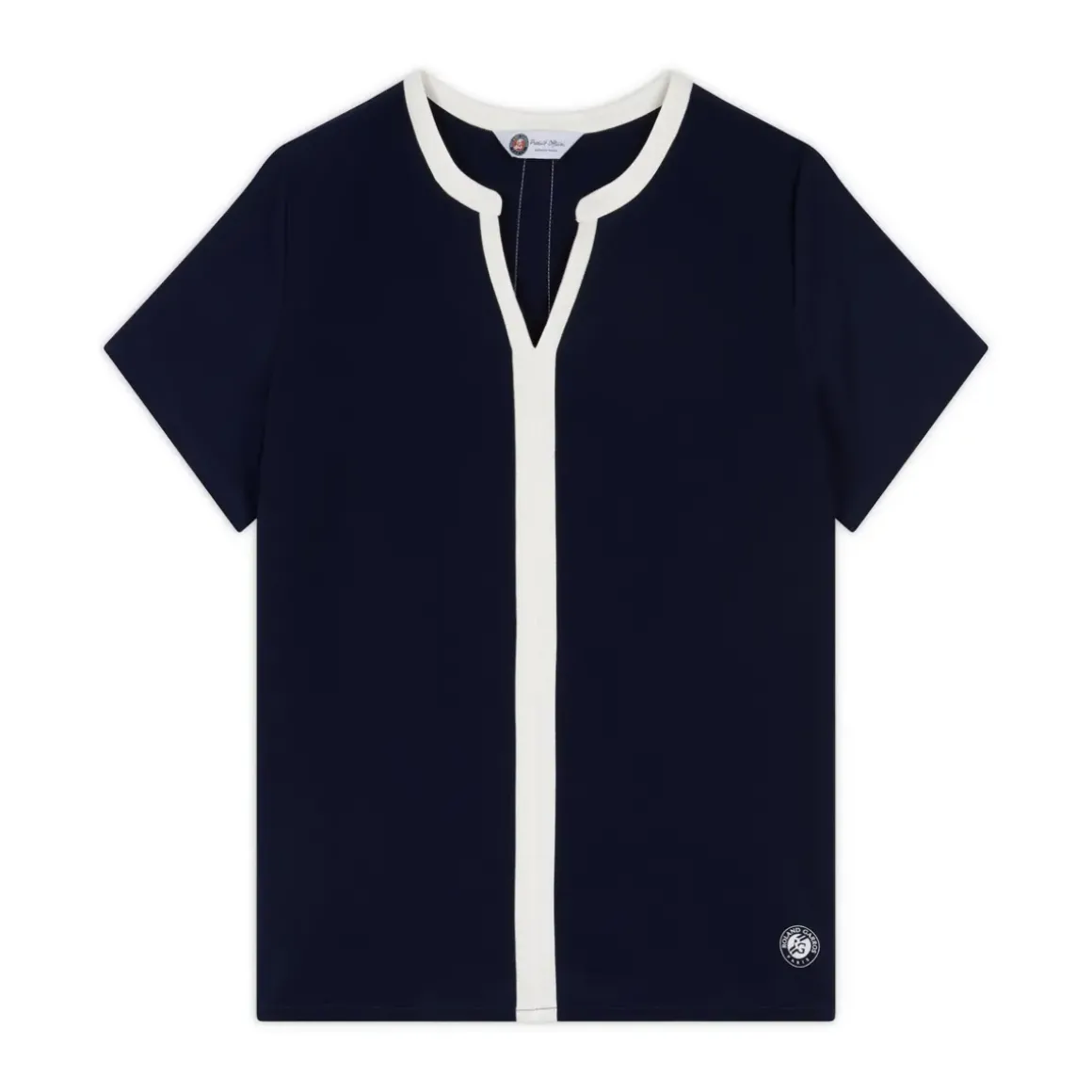 Roland-Garros Polos & Shirts|women's blouse with short sleeves and ecru central band - navy