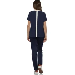 Roland-Garros Polos & Shirts|women's blouse with short sleeves and ecru central band - navy