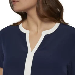 Roland-Garros Polos & Shirts|women's blouse with short sleeves and ecru central band - navy